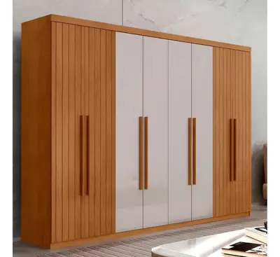 foto de Guarda Roupa Casal Toronto Mdf 8 Portas Moderna Mobília Cor Naturale/Off White/Naturale