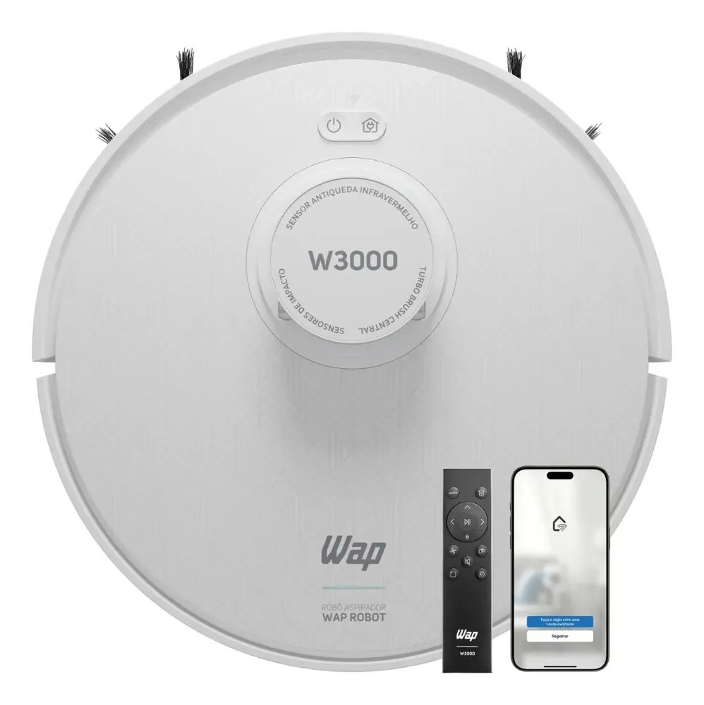Aspirador Robô WAP W3000 com Sensor Anticolisão e Mapeamento LSD e SLAM Bivolt