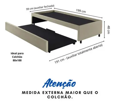 foto de Bicama Box Solteiro Eucalipto Bege 88x188 p/ Dois Colchões
