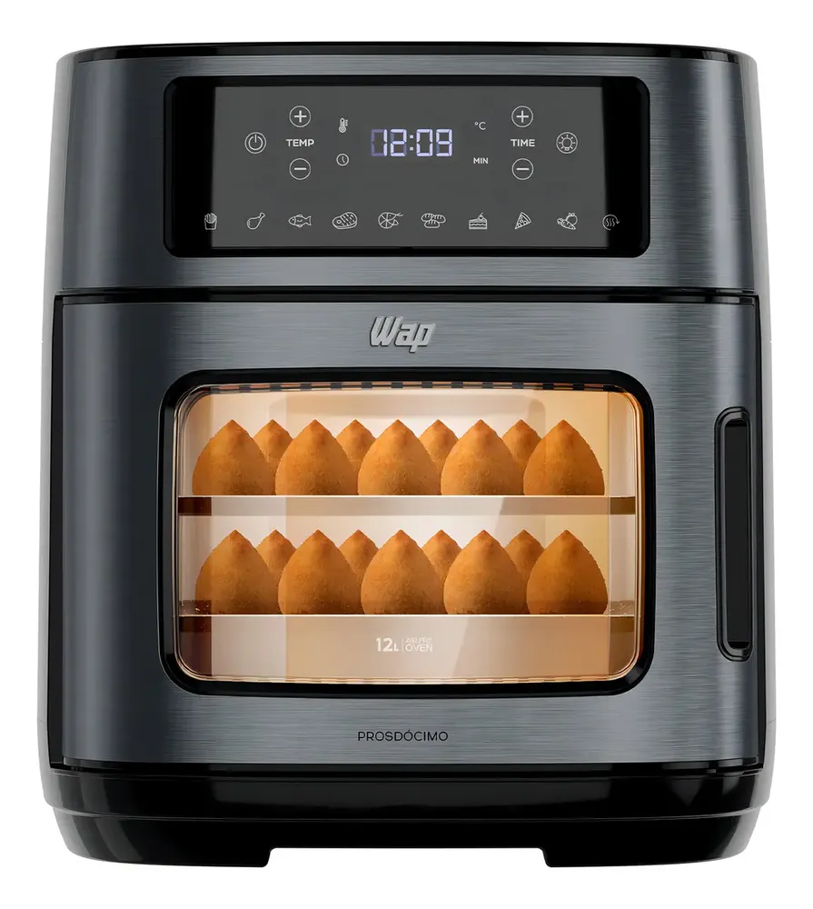 foto de Fritadeira Elétrica Wap Air Fryer Oven Digital Black Inox 12 Litros com Revestimento Antiaderente