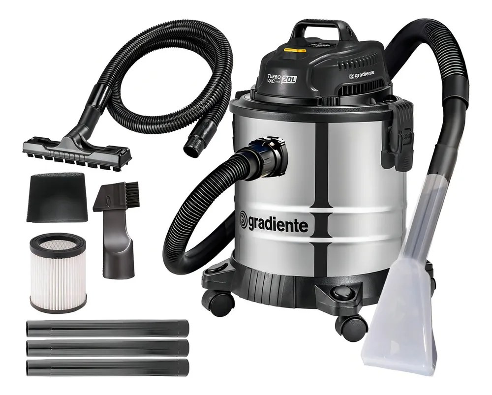 Aspirador de Pó e Água 20L 1200W Gradiente PGAC200 Inox Multiuso