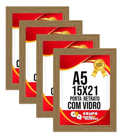 foto de Kit 4 Porta Retrato 15x21 Moldura Laqueada Fosco Vidro Comum Cor Freijó