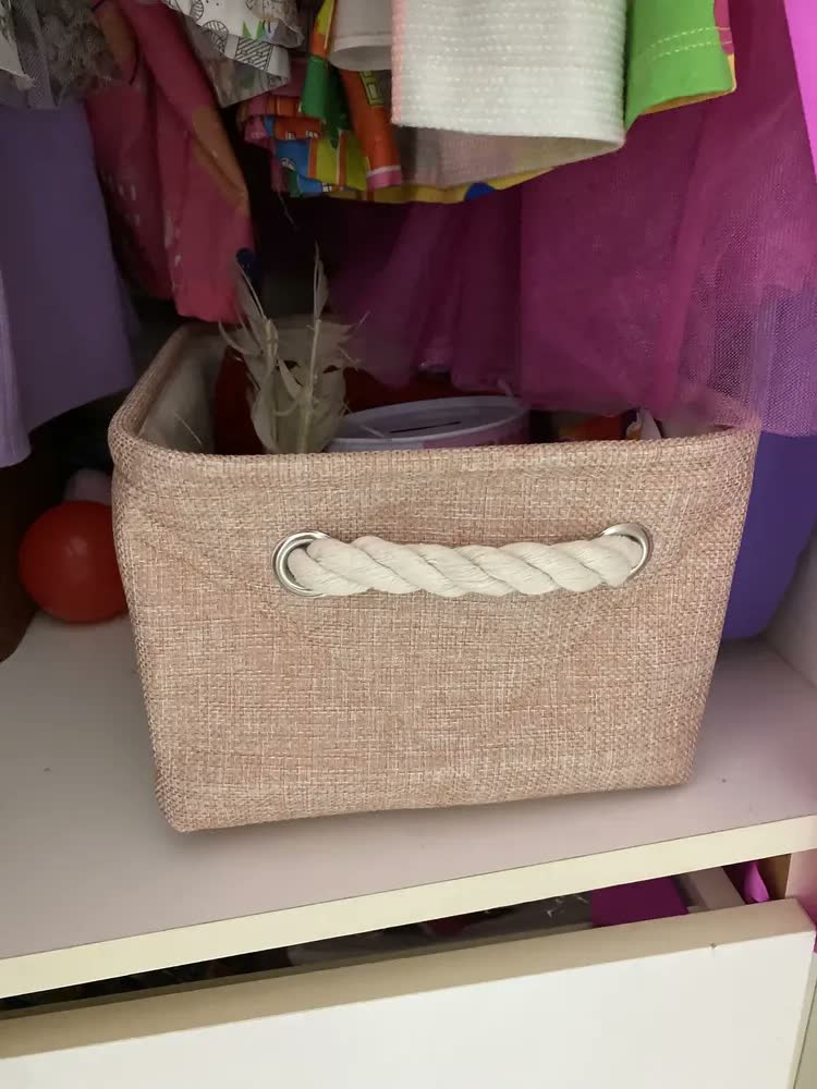 foto de Cesto Organizador Dobrável de Linho Marrom para Banheiro e Brinquedo com Alças