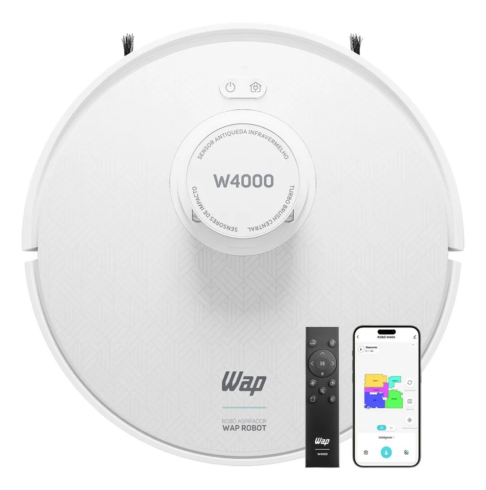 Robô Aspirador de Pó WAP ROBOT W4000 - Estação Autolimpante, Mapeamento LDS 360°, Passa Pano com MOP Giratório