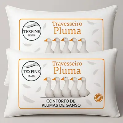foto de Kit 2 Travesseiro Pena Pluma de Ganso Sintetica Siliconada Lavavel Toque Macio 70x50cm
