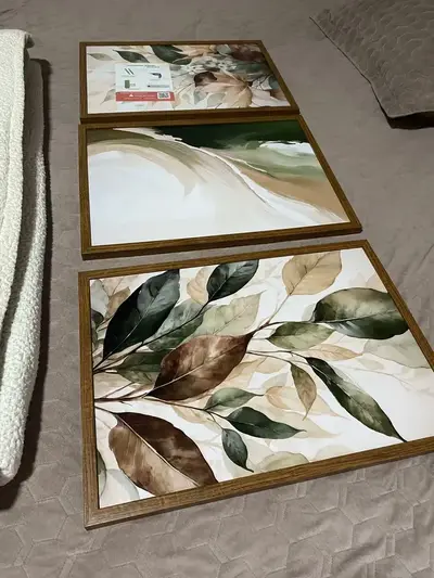 foto de Quadro Decorativo Trio Folhagens Botânico Boho Verde Moldura