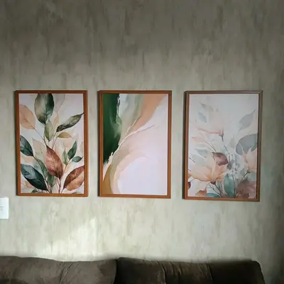 foto de Quadro Decorativo Trio Folhagens Botânico Boho Verde Moldura