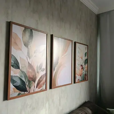 foto de Quadro Decorativo Trio Folhagens Botânico Boho Verde Moldura