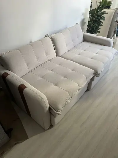foto de Sofá Sem Caixa Retrátil 2,00m Soft Bonnie Boucle Cama Inbox Cor Bege Desenho Do Tecido Liso