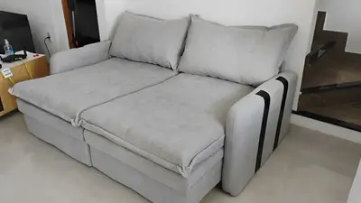 foto de Sofá Sem Caixa Retrátil 2,00m Soft Bonnie Boucle Cama Inbox Cor Bege Desenho Do Tecido Liso