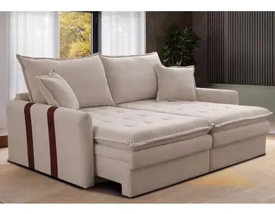 foto de Sofá Sem Caixa Retrátil 2,00m Soft Bonnie Boucle Cama Inbox Cor Bege Desenho Do Tecido Liso