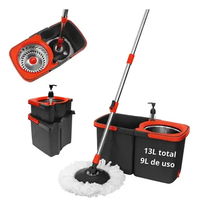 foto de Mop Esfregão Duo Giratório Desmontável Duas Águas Cesto Inox Cor Cinza-escuro