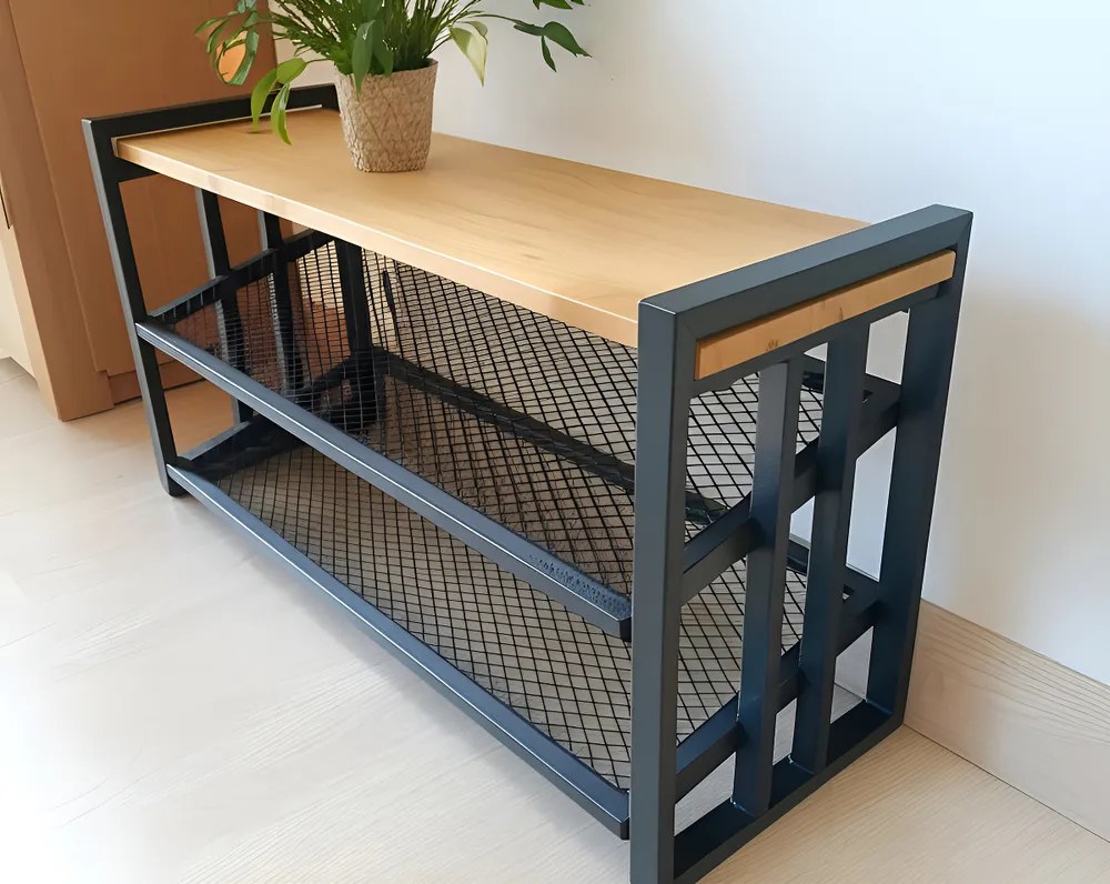 Sapateira Banco Estilo Industrial 60cm Tela Inclinada Cor Preto
