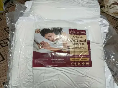 foto de Kit 3 Travesseiro Cervical Magnético Ortopédico Coluna Firme Branco