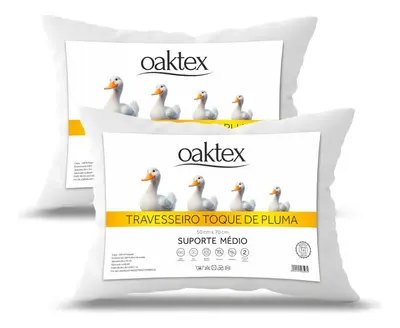 foto de Kit 2 Travesseiros 70x50 Antialérgico Lavável Fibra Siliconada Toque de Pluma de Ganso Oaktex Cor Branco
