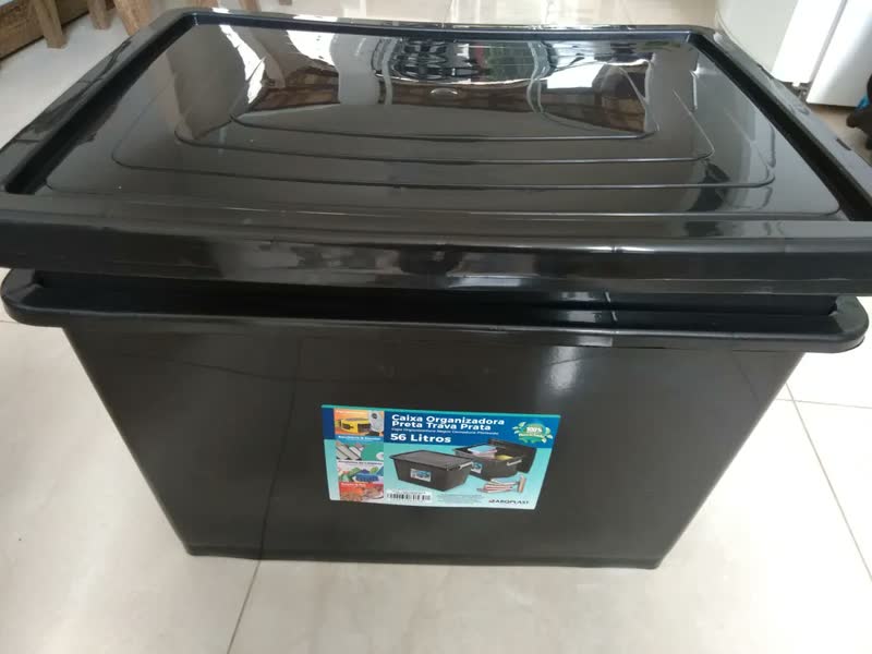 foto de Kit Com 10 Caixas Organizadoras Com Tampa E Trava 56 Litros Grande Resistente Com Brinde 123 Organizei