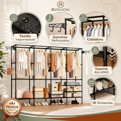foto de Guarda Roupa Dobravel Closet Aberto Organizador De Roupas Desmontavel E Arara Organizadora 4 Colunas Em Aço Resistente Rishon