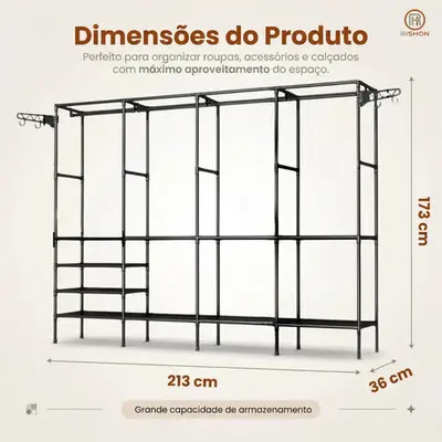 foto de Guarda Roupa Dobravel Closet Aberto Organizador De Roupas Desmontavel E Arara Organizadora 4 Colunas Em Aço Resistente Rishon