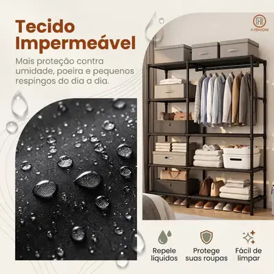 foto de Guarda Roupa Dobravel Closet Aberto Organizador De Roupas Desmontavel E Arara Organizadora 4 Colunas Em Aço Resistente Rishon