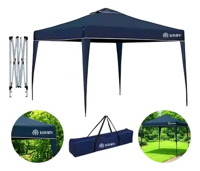 foto de Tenda Gazebo Sanfonada Articulada Luvinco 3x3m Azul Impermeável Resistente Proteção Ao Ar Livre Camping Praia Eventos Montagem Prática Estrutura Resistente Durável
