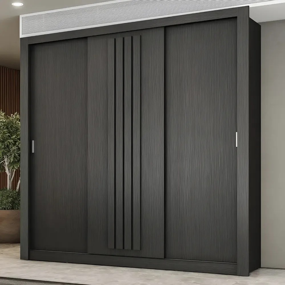 foto de Guarda Roupa Casal 3 Portas Doha Carraro Ripado Preto Touch
