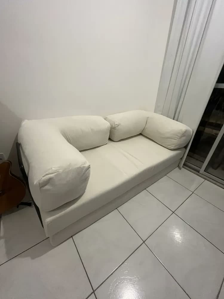 foto de Sofá Cama Casal 2 Em 1 Puff Pufe Na Caixa Industrial Moderno Cor Cinza