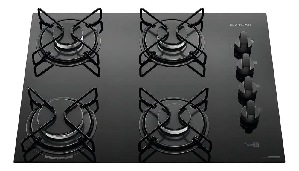 Cooktop 4 Bocas Atlas Agile Up Mesa Vidro Mega Chama Bivolt