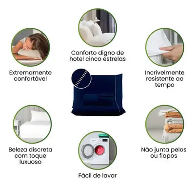 foto de Jogo de Lençol Casal 3 Peças 400 Fios Micropercal Azul-marinho Elástico