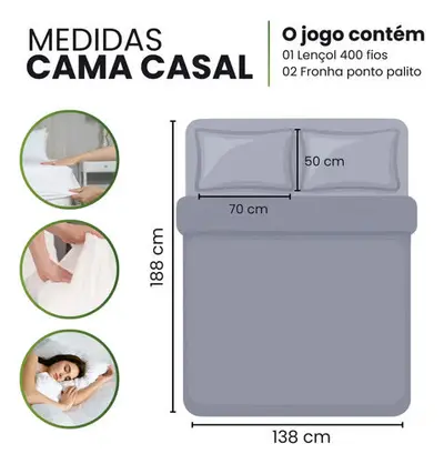 foto de Jogo de Lençol Casal 3 Peças 400 Fios Micropercal Azul-marinho Elástico