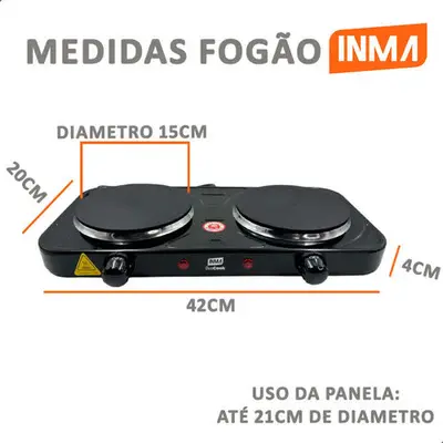 foto de Fogão de Mesa Elétrico INMA de 2 Bocas para Camping e Viagem, em Inox