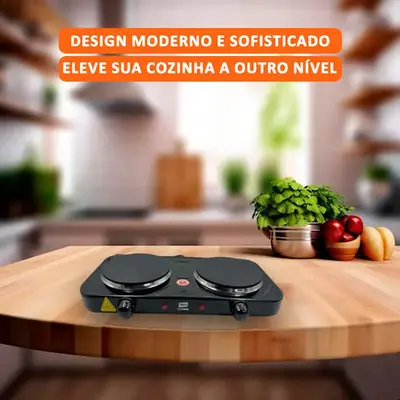 foto de Fogão de Mesa Elétrico INMA de 2 Bocas para Camping e Viagem, em Inox