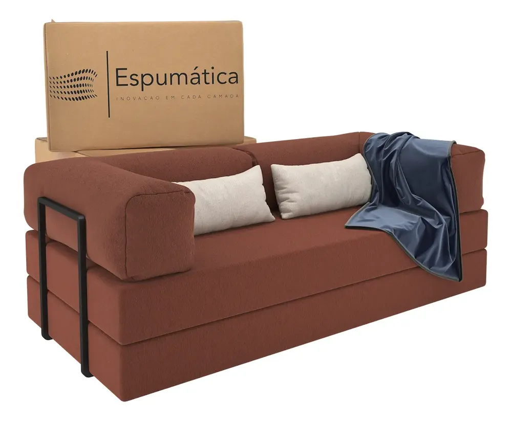 foto de Puff Sofá Que Vira Cama Casal 2 Em 1 Pufe Na Caixa Moderno Cor Terracota Industrial