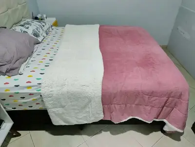 foto de Coberdrom Sherpa Casal Queen Dupla Face Ultra Quente Com Lã Carneiro Peluciado Macio Acabamento Premium Cor Cinza
