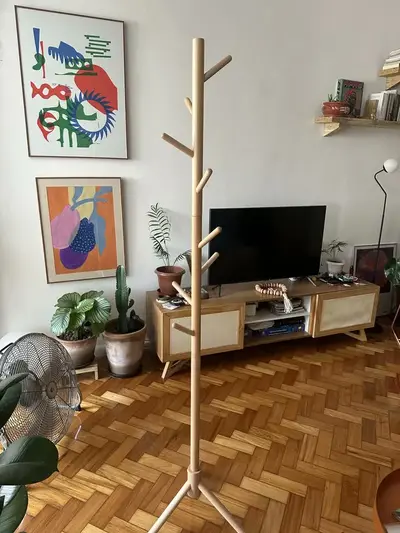 foto de Mancebo Cabideiro Arara Desmontavel Vertical de Chão em Madeira, 175cm 8 Ganchos Estável, Heimon