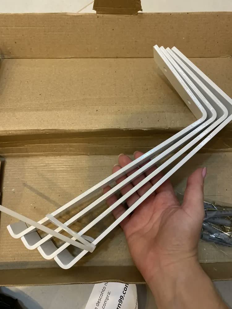 foto de 25cm - Mão Francesa Cantoneira Branca Invertida - Rio Design99 - Ferro Aço Suporte Para Prateleira Reforçada Resistente Industrial Madeira Bancada Estante S20