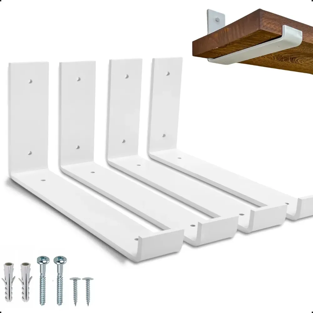 foto de 25cm - Mão Francesa Cantoneira Branca Invertida - Rio Design99 - Ferro Aço Suporte Para Prateleira Reforçada Resistente Industrial Madeira Bancada Estante S20