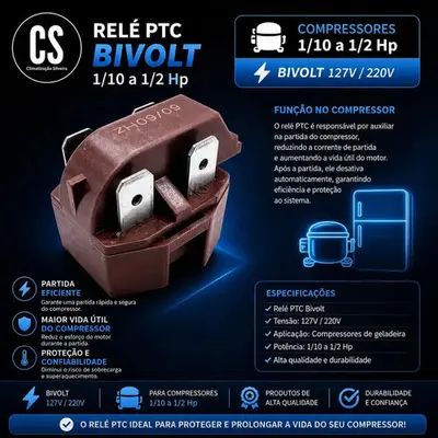 foto de Relé E Protetor Térmico Ptc Universal P/ Geladeira Consul Brastemp Electrolux Continental Ge Metalfrio Gelopar