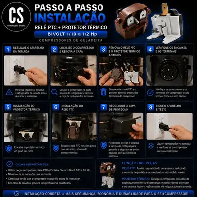 foto de Relé E Protetor Térmico Ptc Universal P/ Geladeira Consul Brastemp Electrolux Continental Ge Metalfrio Gelopar