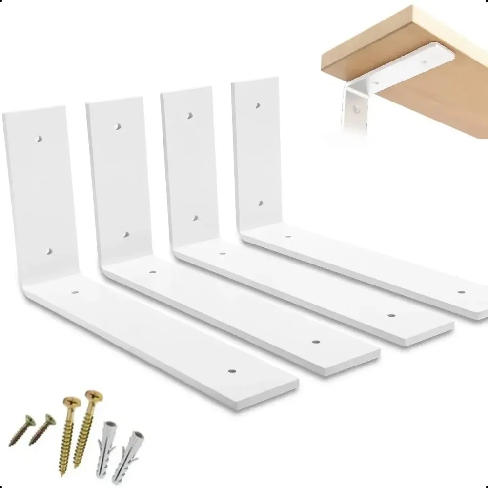15cm - Mão Francesa Cantoneira Branca Invertida - Rio Design99 - Ferro Aço Suporte Para Prateleira Reforçada Resistente Industrial Madeira Bancada Estante S45