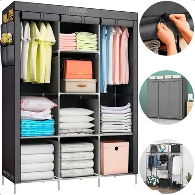 foto de Guarda Roupa Dobrável Irsina Colmeia Cinza 8 Divisões 3 Portas Portátil