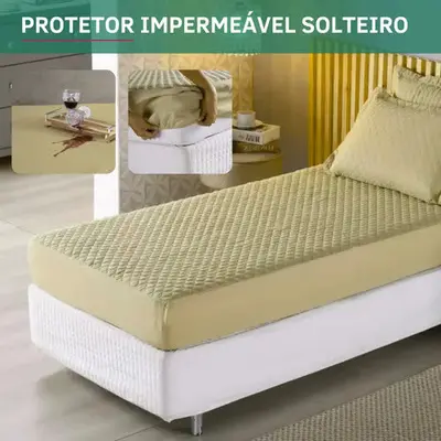 foto de Protetor De Colchão Impermeável Matelado Solteiro Antialérgico Antiácaro Toque Macio E Suave Premium Caqui