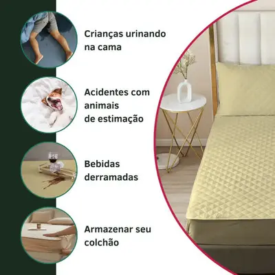foto de Protetor De Colchão Impermeável Matelado Solteiro Antialérgico Antiácaro Toque Macio E Suave Premium Caqui