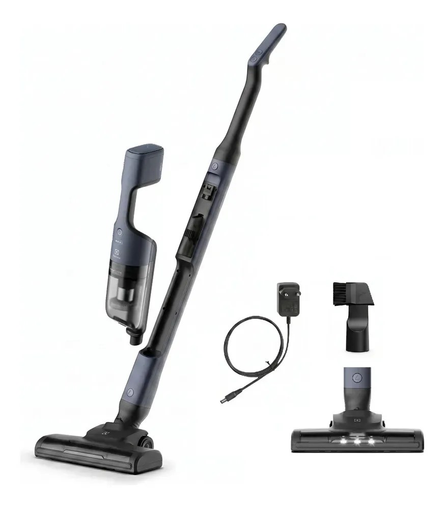 foto de Aspirador de Pó Vertical Electrolux ERG019 sem fio Portátil bateria Ergorapido 2 em 1 luz frontal LED escova rotativa aspira escova capacidade 950ml Bivolt 30 min Azul