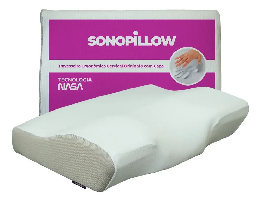 Travesseiro Ergonômico Cervical - Sonopillow® - O Melhor Travesseiro Para Dor No Pescoço E Na Coluna Antialérgico Com Capa Removível Com Zíper