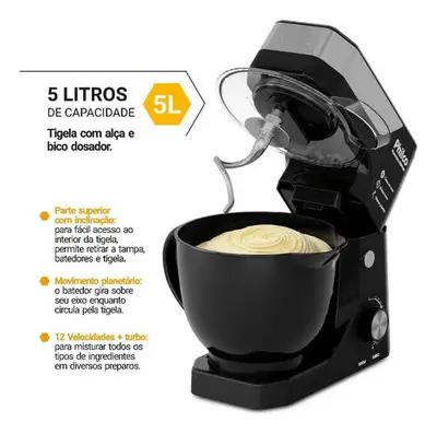 foto de Batedeira Planetária Philco 900W 5L Preta 12 Velocidades Turbo PBP90A
