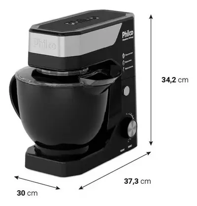foto de Batedeira Planetária Philco 900W 5L Preta 12 Velocidades Turbo PBP90A
