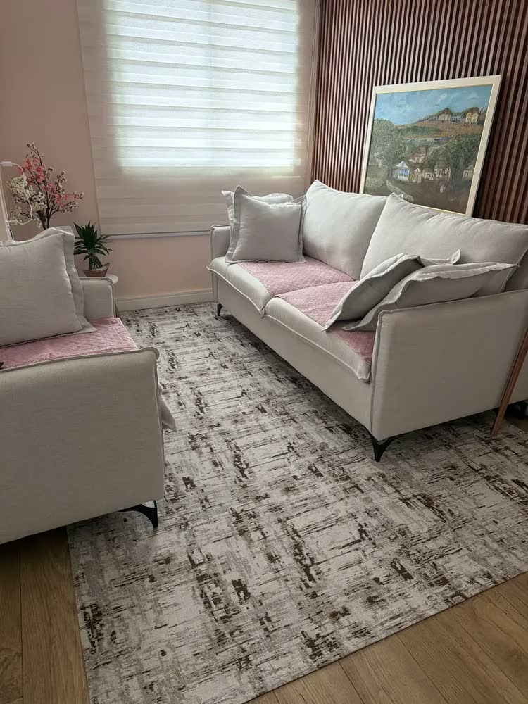 foto de Tapete Grande para Sala e Quarto Algodão Jacquard Antiderrapante 2 x 2.5 m Branco/Cinza