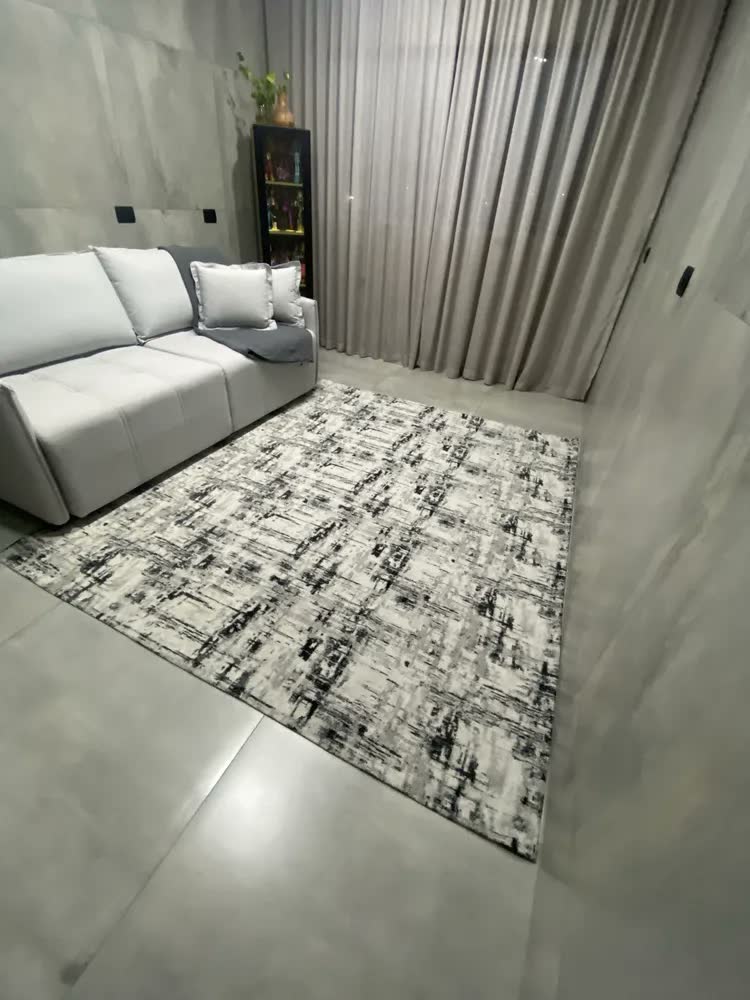 foto de Tapete Encantalar Jacquard 3x2m Antiderrapante Preto Sala Quarto