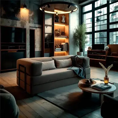 foto de Sofá Cama Retrátil Modular Cinza Em Bouclê Design Moderno Sofá Na Caixa Casal Industrial
