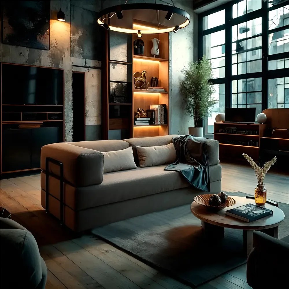 Sofá Cama Retrátil Modular Cinza Em Bouclê Design Moderno Sofá Na Caixa Casal Industrial